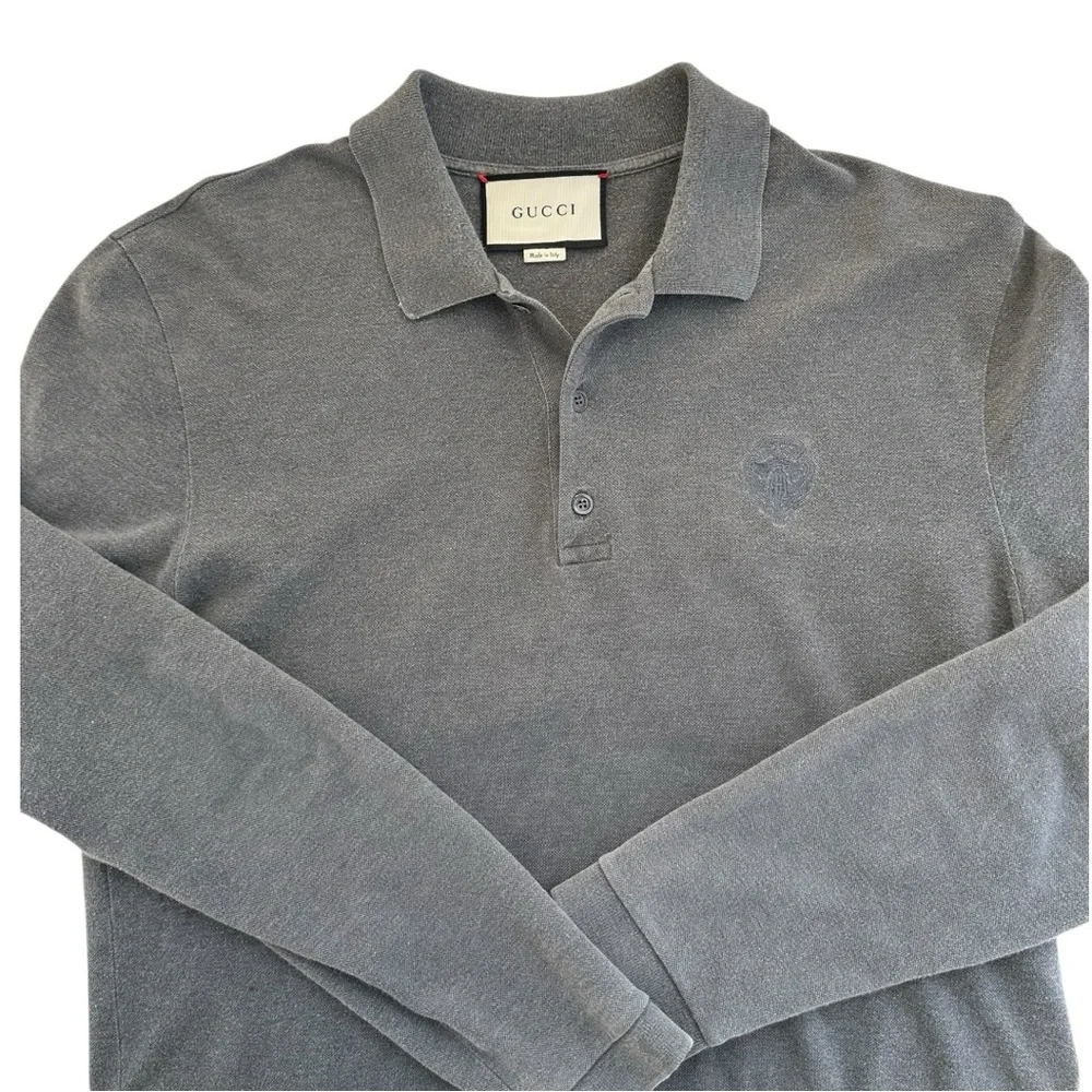 Gucci Men's Long Sleeve Polo in Charcoal Gray